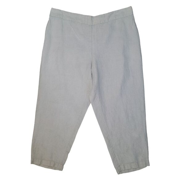 Eileen Fisher Organic Linen Khaki cropped pants size Large - Picture 1 of 6